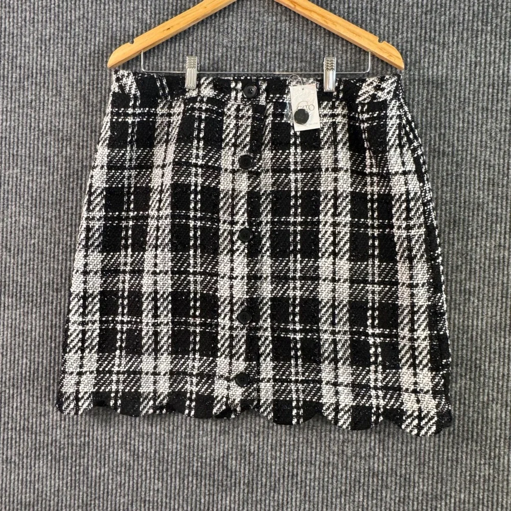 NWT Cato Women 16 Plaid Mini Skirt Black White Tweed Preppy Academia Fall Office